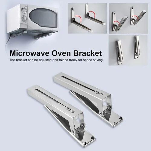 Vista 6 de Soporte de pared para estante, soporte universal de acero inoxidable para microondas, estante plegable ajustable y resistente, para accesorios
