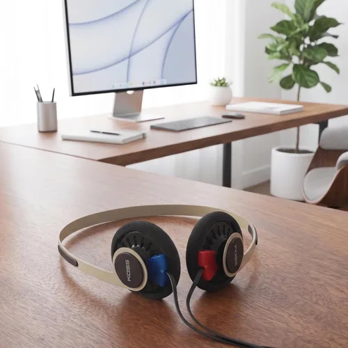 Vista 6 de Koss KPH40 - Auriculares utilitarios sobre la oreja, sistema de cable desmontable intercambiable, diseño ultraligero (Beige Rhythm)