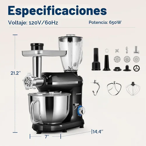 Vista 7 de VIVOHOME Batidora de pie 3 en 1, batidora de cabeza inclinable de 6 cuartos Negro