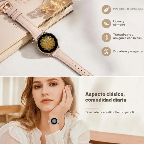 Vista 3 de JOYOZY - Correa de piel compatible con Galaxy Watch 6/7/5/4/Active2 de 1.575 pulgadas, 1.732 pulgadas Active2 Watch Band/Active40mm.Stylish Slim