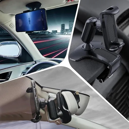 Vista 7 de 1 PC Soporte para teléfono de salpicadero con clip, soporte de salpicadero para teléfono ABS de 360 grados, clip multifuncional para teléfono