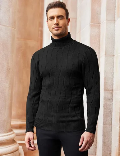 Vista 2 de COOFANDY Suéter de cuello alto para hombre, suéter de punto casual