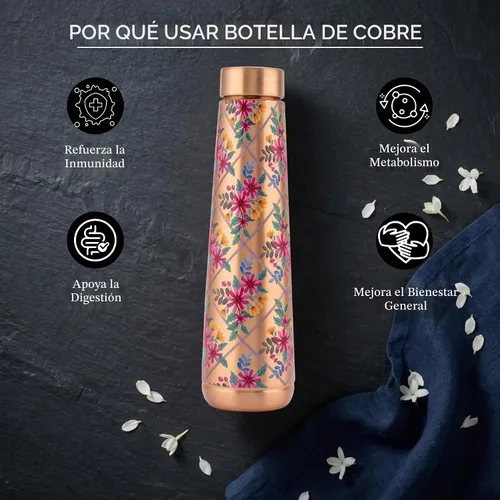 Vista 3 de Pure Copper Water Bottle - 32 Oz - Handcrafted Ayurvedic Vessel Royal Fuchsia