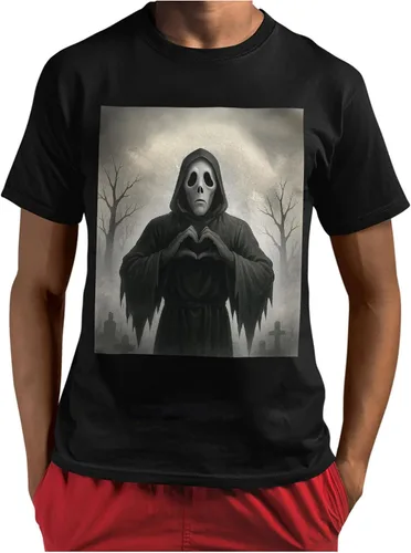 Vista 9 de Tstars Camisa de Halloween de calabaza para hombre, camiseta gráfica de cara de Jack-O'-Lantern, regalo divertido para fiestas de Halloween Negro
