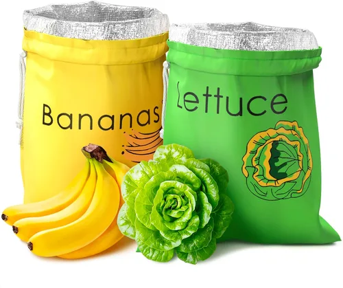 Vista 11 de Lechuga Keeper para refrigerador – Bolsas de almacenamiento reutilizables de 3 capas con forro de aluminio y cordón Transpirable, lavable