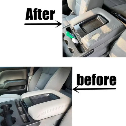 Vista 4 de GXARTS Tapa de consola de cuero gris compatible con Chevy Silverado GMC Sierra Jump Seat 1500 2500 3500 2014-2018