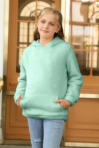 Vista 5 de Haloumoning Sudadera con capucha de forro polar mullido para niñas de 4 a 15 años