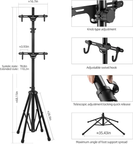 Vista 6 de ROCKBROS 2 soportes de almacenamiento de bicicletas para interiores, ajustable, para pared, vertical, 68.11-110.2 pulgadas, para carretera, MTB e