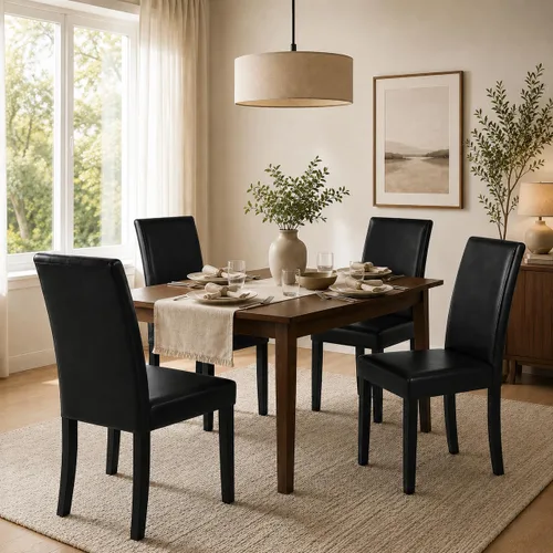 Vista 23 de Yaheetech Juego de 4 sillas de comedor tapizadas para cocina, color marrón Marrón oscuro