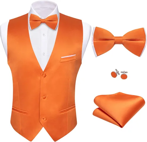 Vista 11 de Barry.Wang Chaleco de traje para hombre, conjunto de corbatín, chaleco A-02-rosa claro