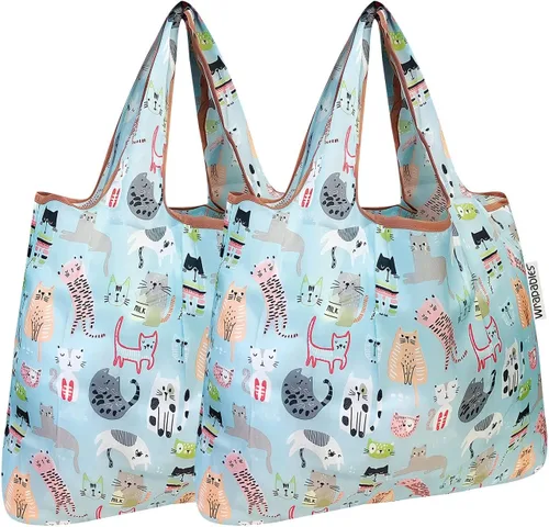Vista 39 de allydrew Bolsa plegable de nailon para comestibles reutilizable (Set de 2), Ballenas Azules