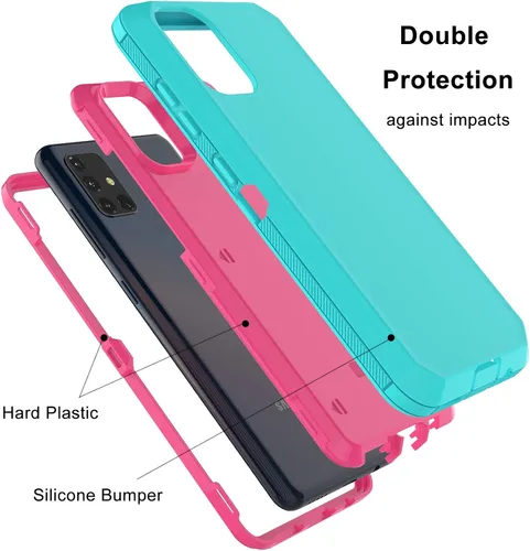 Vista 2 de Funda para Galaxy A51 4G (no compatible con la versión A51 5G), a prueba de golpes, resistente, resistente, de goma de plástico duro, 2 capas, funda