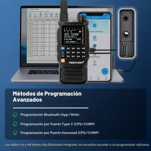 Vista 6 de TIDRADIO TD-H3 Plus - Radio de mano con auriculares, Bluetooth conectable, actualización web, programación inalámbrica APP PC, Walkie Talkies