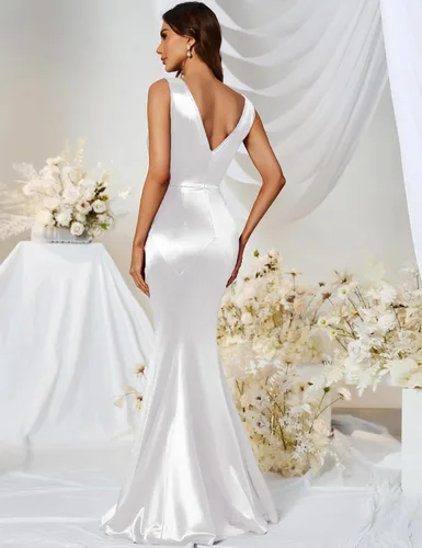 Vista 4 de Vestido de noche formal y elegante de los años 30 para mujer, sin mangas, corte sirena