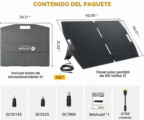 Vista 6 de LVYUAN Panel solar portátil de 100 W para estación de energía, panel solar plegable 23.5% monocelda con ETFE, IP65 P-PERC con adaptador 4 en 1