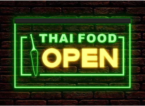 Vista 4 de 110228 Thai Food Open Thailand Restaurant Cafe Bar Display LED Light Neon Sign (16 Colors By Remote, 12" X 8")
