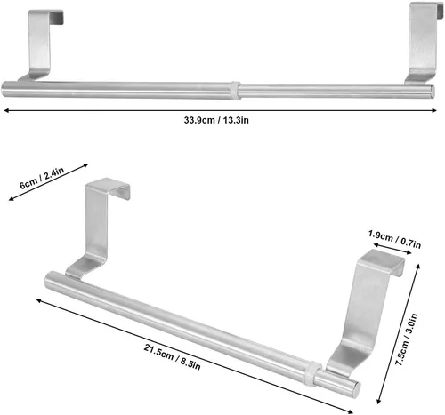 Vista 2 de Toallero retráctil de acero inoxidable para puerta de baño (barra individual retráctil de 13.4 in)