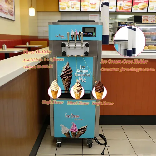 Vista 3 de Máquina comercial de helado de 3 cabezales 20-30L/H Máquina de servicio suave con tolvas dobles de 6L Limpieza automática Congelador de helado