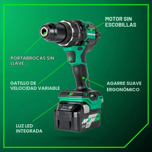 Vista 6 de Metabo HPT Kit de taladro de martillo inalámbrico MultiVolt™ de 36 V sin escobillas de 1/2 pulgada, kit de taladro eléctrico con baterías Metabo