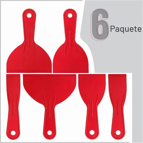 Vista 2 de Bates - Juego de 6 cuchillos de masilla de plástico, raspador de pintura, herramienta de spackle y esparcidor para reparación de raspado de Rojo