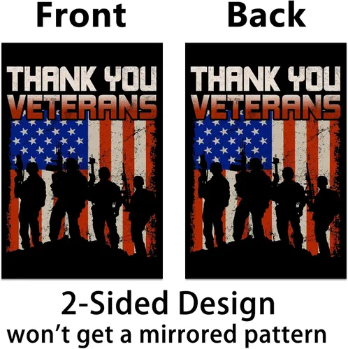 Vista 5 de Nepnuser Bandera de jardín con texto en inglés "Thank You Veterans" para decoración de fiesta, patriótica americana, doble cara, decoración