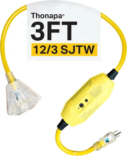 Vista 9 de THONAPA SJTOW - Cable de extensión resistente de 25 pies con 3 tomas, resistente al aceite, calibre 12, con múltiples tomas de corriente de 3 Negro