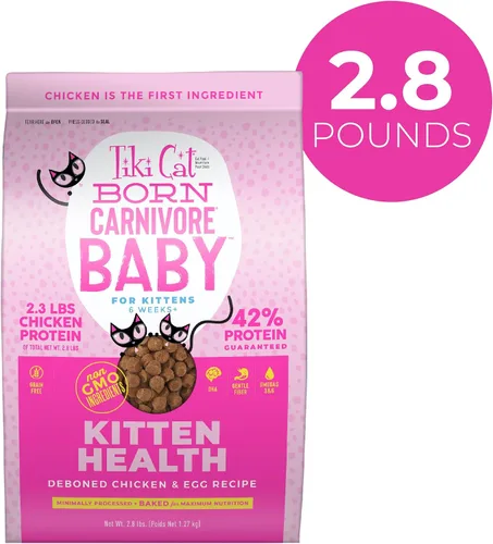 Vista 2 de Tiki Cat Born Carnivore Baby Kitten Health Alimento seco para gatos, pollo y huevo deshuesados, bolsa de 2.8 libras