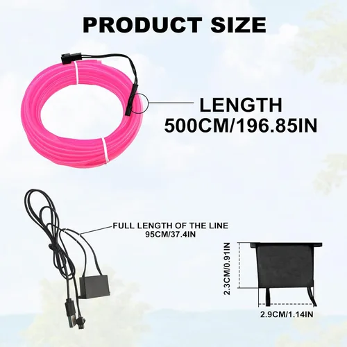 Vista 2 de Tira de luces LED para interior de automóvil, cable de neón de 16.4 ft, USB 5 V, con protección de fusible, para decoración interior de automóvil