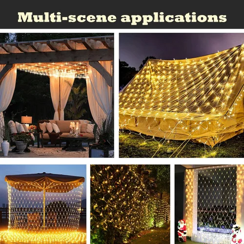 Vista 7 de Luces de red LED, 270L 10×10 pies luces de malla al aire libre para patio, pérgolas 270 luces LED de red de 10 × 10 pies conectables