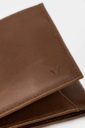 Vista 6 de VELEZ Carteras de cuero genuino para hombre, Café nogal, Cartera triple
