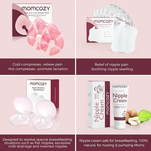 Vista 6 de Momcozy - Paquetes de terapia mamaria más grandes, almohadillas mamarias frías y calientes con 2 cubiertas suaves, artículos esenciales
