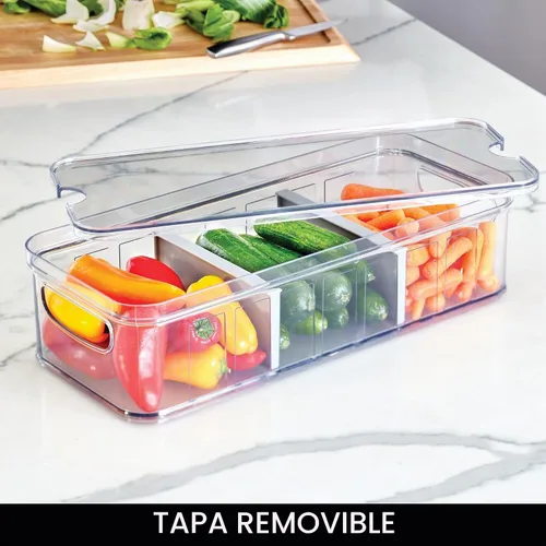 Vista 4 de Recipiente grande de plástico para nevera y despensa de iDesign con asas, caja modular apilable de almacenamiento de alimentos para el congelador