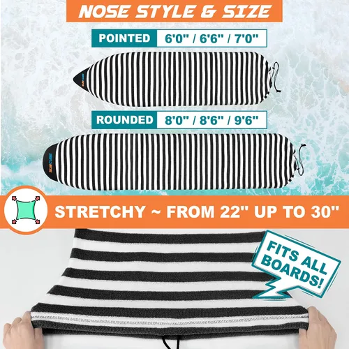 Vista 6 de SUN CUBE Funda para calcetín para tabla de surf, bolsa protectora para tabla de surf, ligera, elástica, para longboard, híbrido, tabla corta