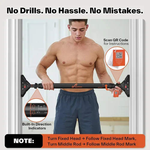 Vista 9 de Sportneer Pull Up Bar Doorway Chin Up Bar No Screws Door Frame Chin Up Push Up Sit Up Bar Adjustable 75-94cm (29.5''-37'') Up to 200kg Capacity
