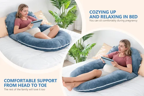 Vista 6 de INSEN Almohadas de embarazo, almohadas de maternidad multiusos para dormir y amamantar, almohada para sentarse para adultos (azul)