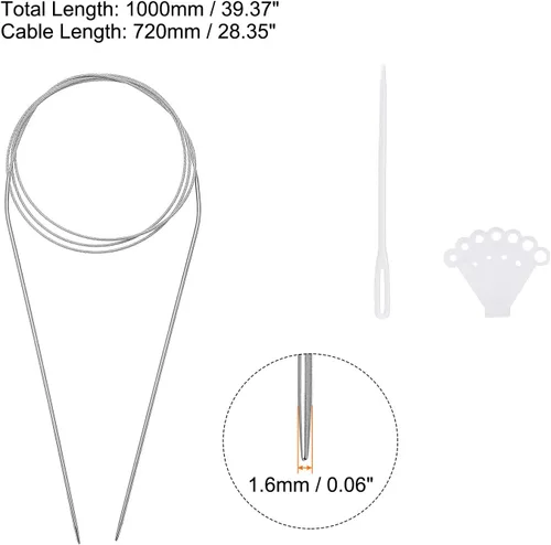 Vista 2 de uxcell Kit de agujas de tejer circulares, 39.37 pulgadas de largo, 0.063 in de diámetro, aguja de suéter redonda de acero inoxidable para proyectos