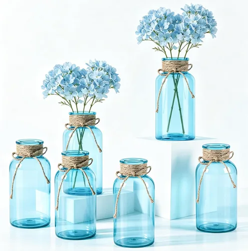 Vista 29 de Jarrón de cristal vintage, jarrones de centro de mesa de vidrio de granja, tarros de masón para bodas, fiestas y decoración del hogar a granel