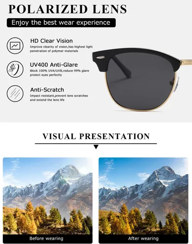 Vista 81 de AEVOGUE Gafas de sol polarizadas para mujeres y hombres semi marco retro gafas de sol AE0369