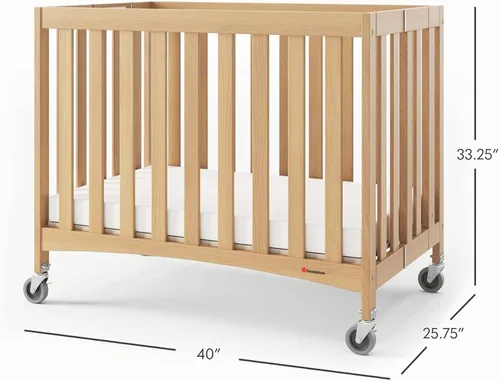 Vista 9 de Foundations Cuna plegable compacta de madera para cama de viaje, natural