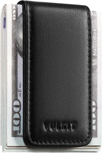 Vista 9 de VULKIT Clip magnético de cuero para dinero, portador de dinero, diseño minimalista con capacidad para hasta 15 billetes, Negro, Delgado