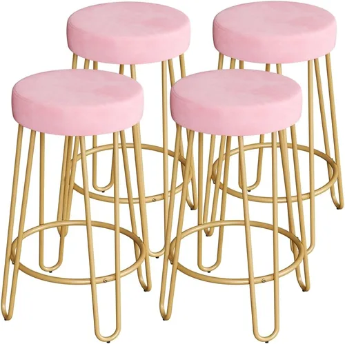 Vista 11 de Yaheetech - Juego de 2 taburetes de bar, taburetes de terciopelo con patas de metal dorado, color negro Counter Height Bar Stools with Foam Seats
