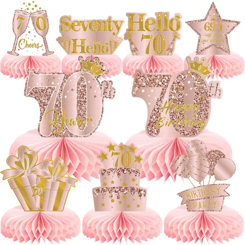 Vista 15 de 9 piezas de decoración de cumpleaños número 13, centros de mesa de cumpleaños rosa rosa dorado para niñas, centros de mesa de feliz cumpleaños 13