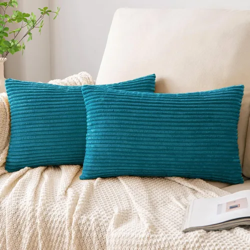 Vista 39 de EMEMA Fundas de Cojines Decorativos de Pana Suave a Rayas Cuadradas, Fundas de Almohadas de Primavera para Sofá, Dormitorio, Silla, Automóvil 16 x