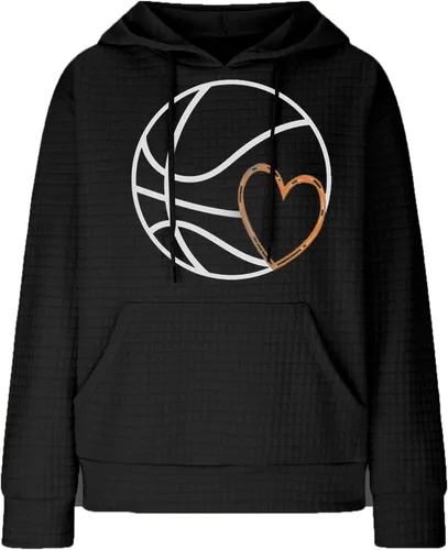 Vista 7 de SHENGXINY Sudaderas con capucha de baloncesto para mujer, ajuste atlético, a la moda, con bolsillo de gofre, casual, holgada, con capucha