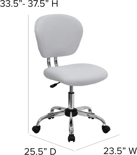 Vista 2 de EMMA + OLIVER Silla de oficina giratoria de malla blanca con respaldo medio con base cromada Blanco