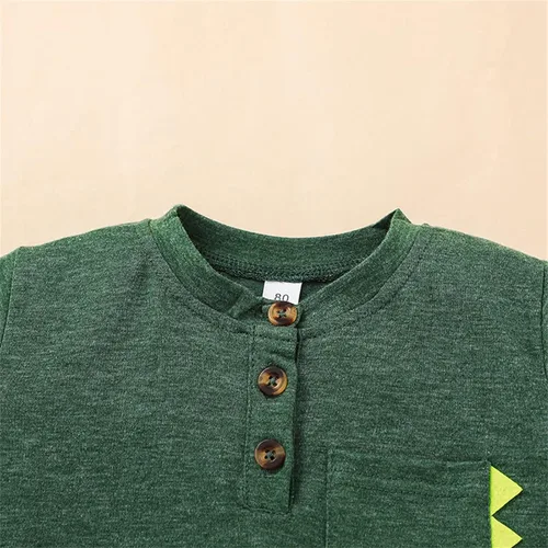 Vista 2 de TBUIALL Conjunto de ropa de dinosaurio para niños pequeños, ropa de manga corta, talla 6