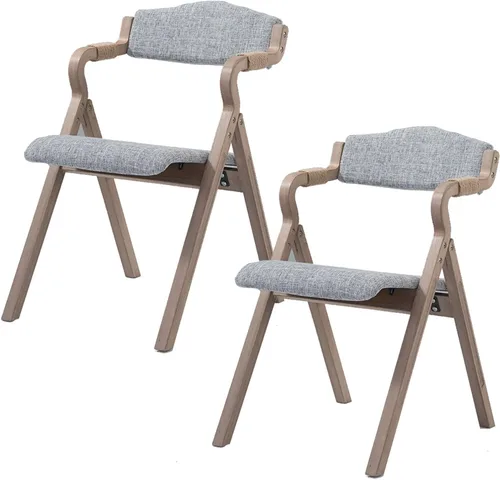 Vista 14 de 2-Pack Folding Chairs with Cushion, Farmhouse Folding Dining Chairs, Linen Padded Foldable Chairs for Dining Room, Parties, Office(Beige)