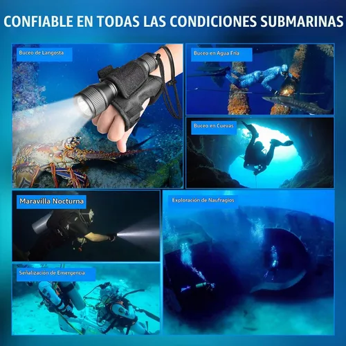 Vista 7 de ORCATORCH Luz de buceo manos libres D550 con correa para la muñeca y broche
