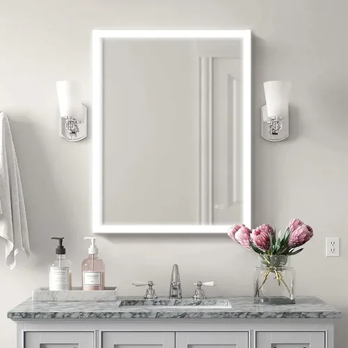 Vista 2 de Espejo de baño LED de 28 x 36 pulgadas, espejo de tocador de baño con luces, retroiluminado e iluminado frontal para baño, espejo iluminado