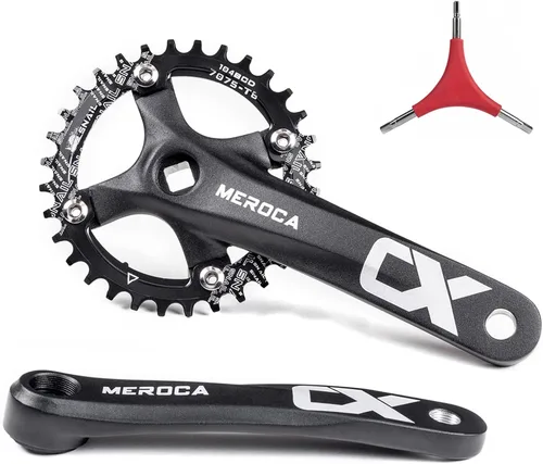 Vista 7 de Cyclon Single Speed Square Taper Crankset, 170mm Mountain Bike Crankset with 104BCD 32T/34T/36T/38T/40T/42T Narrow Wide Tooth Round Black Chainring